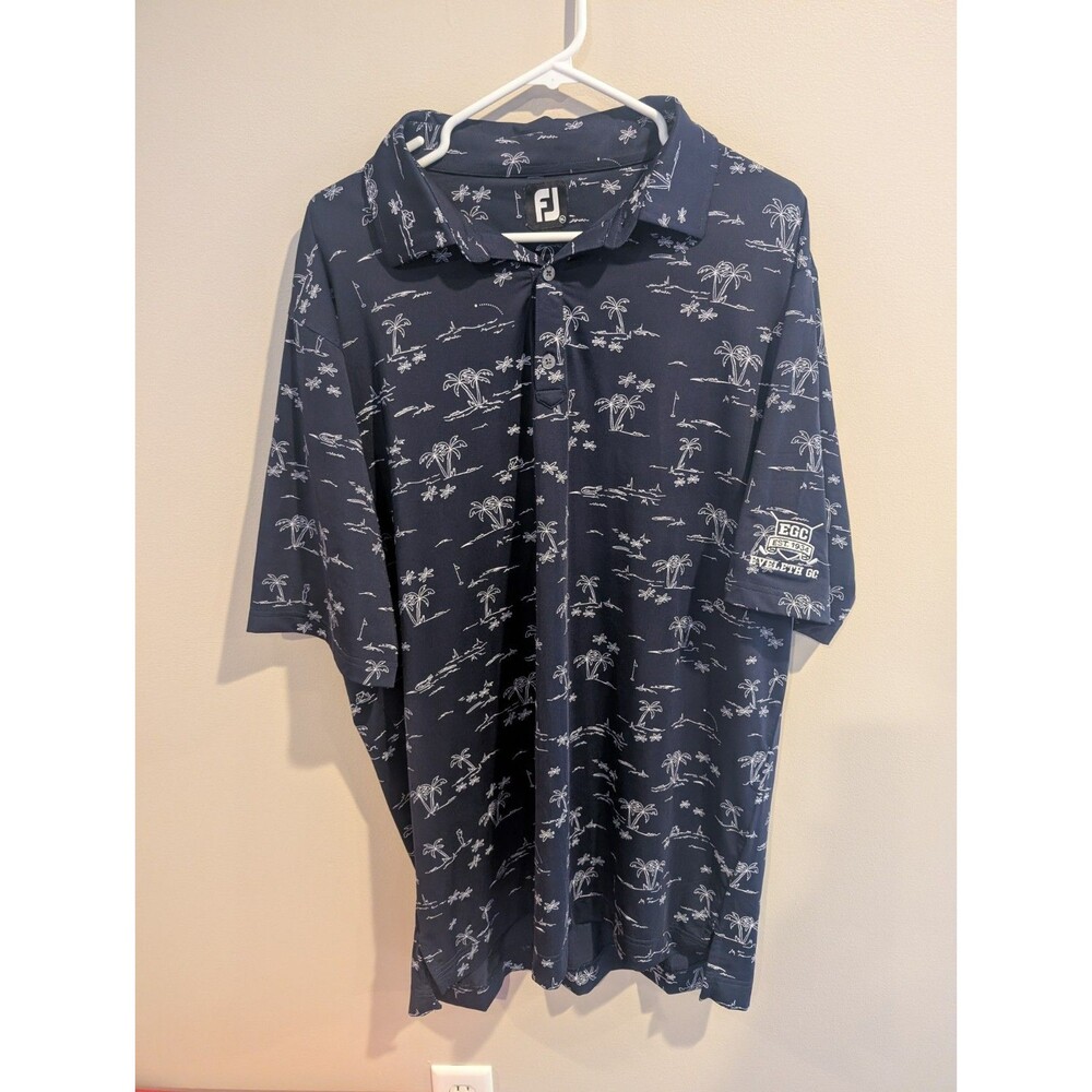FootJoy XL Tropic Golf Print Lisle Polo Men's Navy Blue Performance Golf Travel